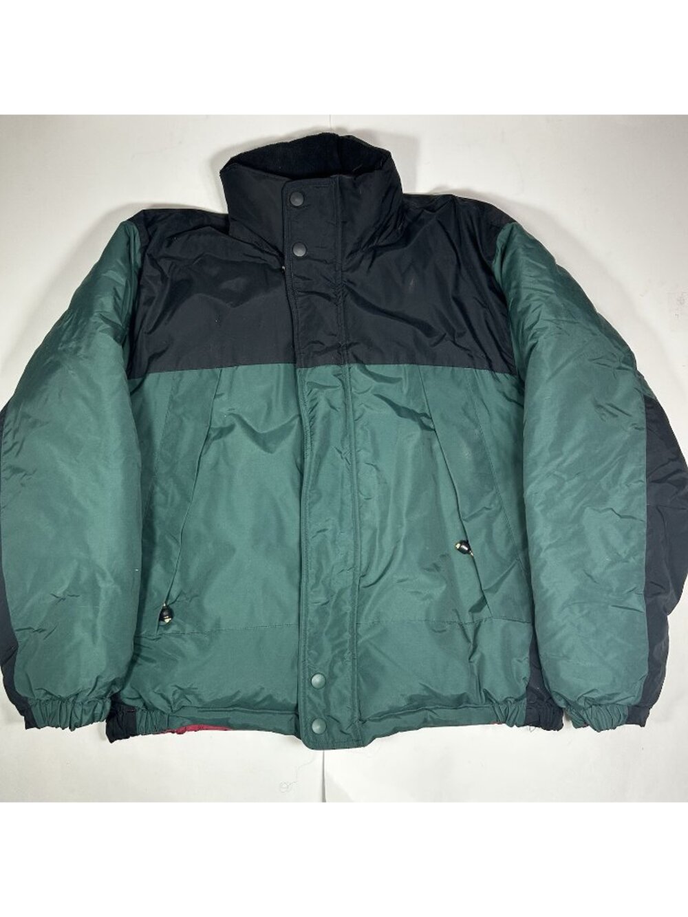 Vtg Northwest Territory Reversible Men Puffer Jacket Green Red Feather Down Sz L